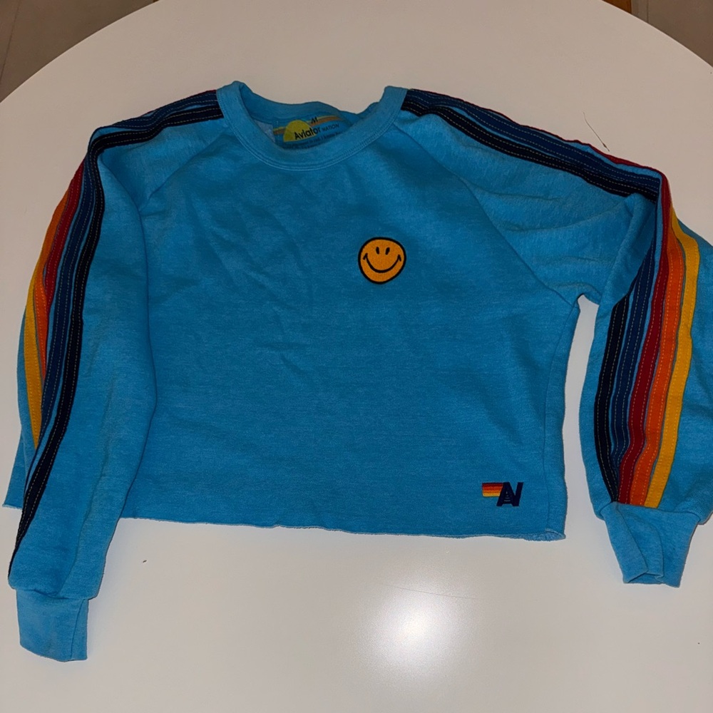 Aviator Nation Happy Face Cropped Sweatshirt – Buttery Soft & Rare Find!